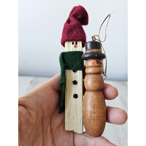Snowman star wooden ornament set country folk art unique Xmas tree - Picture 9 of 10